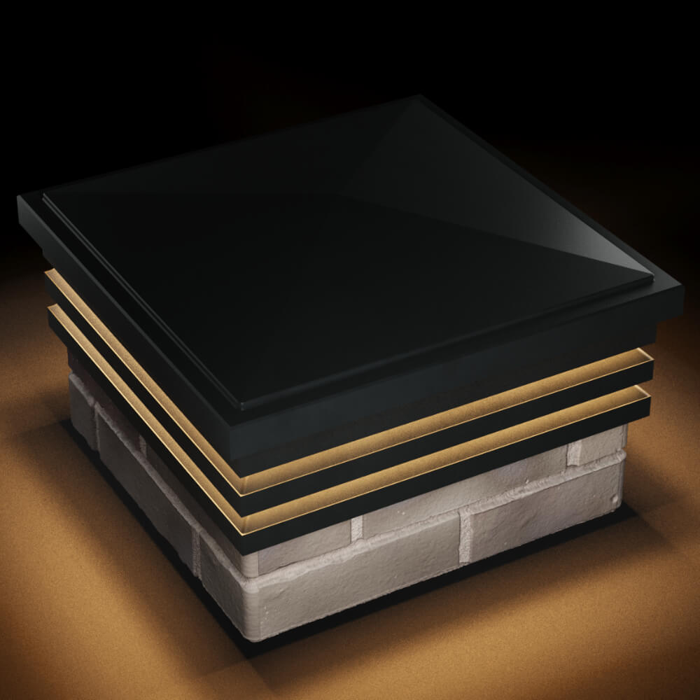 Колпак Zking Бона ХайТек Черный на столб 1.5х1.5 кирпича (385х385мм) с подсветкой в Пензе фото