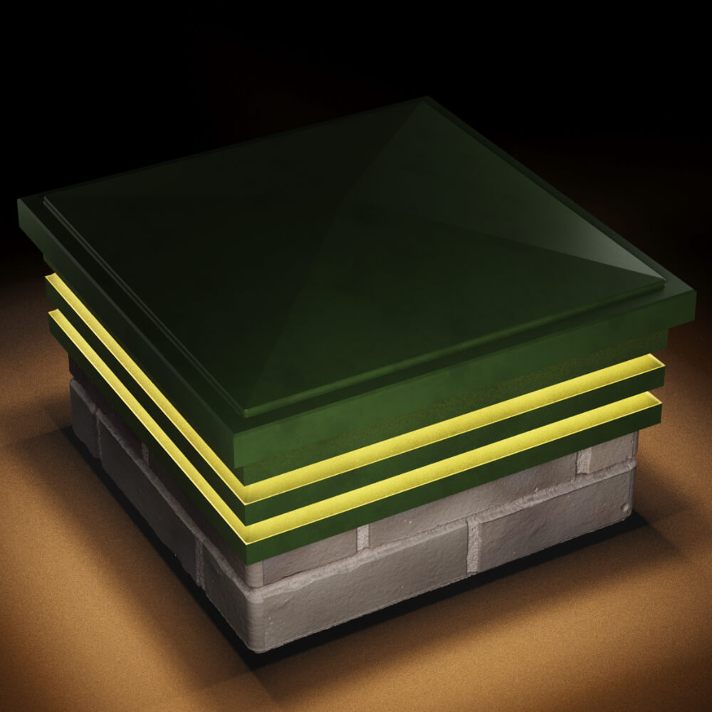 Колпак Zking Бона ХайТек Зеленый на столб 1.5х1.5 кирпича (385х385мм) с подсветкой в Пензе фото