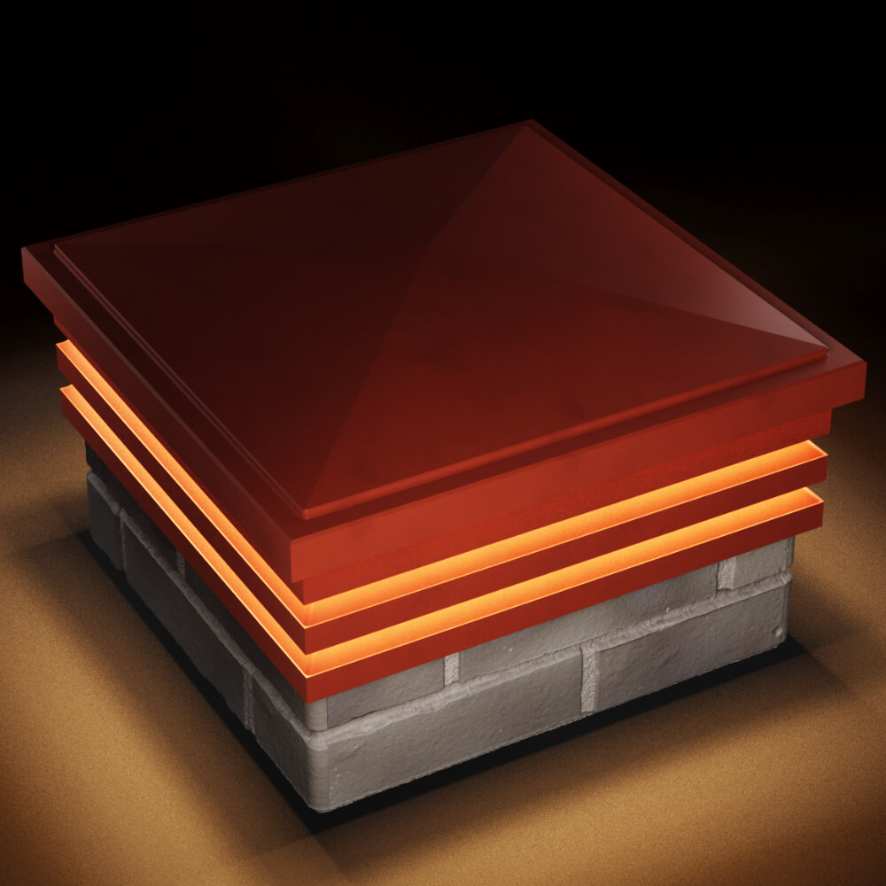 Колпак Zking Бона ХайТек Красный на столб 1.5х1.5 кирпича (385х385мм) с подсветкой в Пензе фото