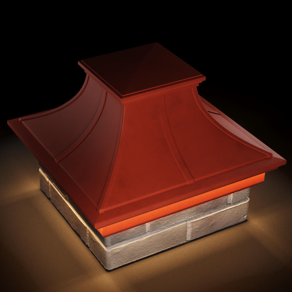 Колпак Zking Монблан Премиум Красный на столб 1.5х1.5 кирпича (385х385мм) с подсветкой в Пензе фото