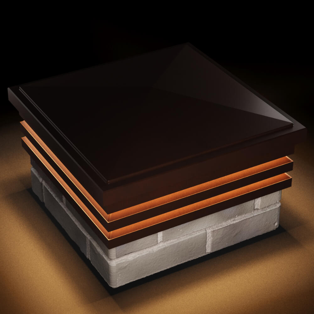 Колпак Zking Бона ХайТек Коричневый на столб 1.5х1.5 кирпича (385х385мм) с подсветкой в Пензе фото