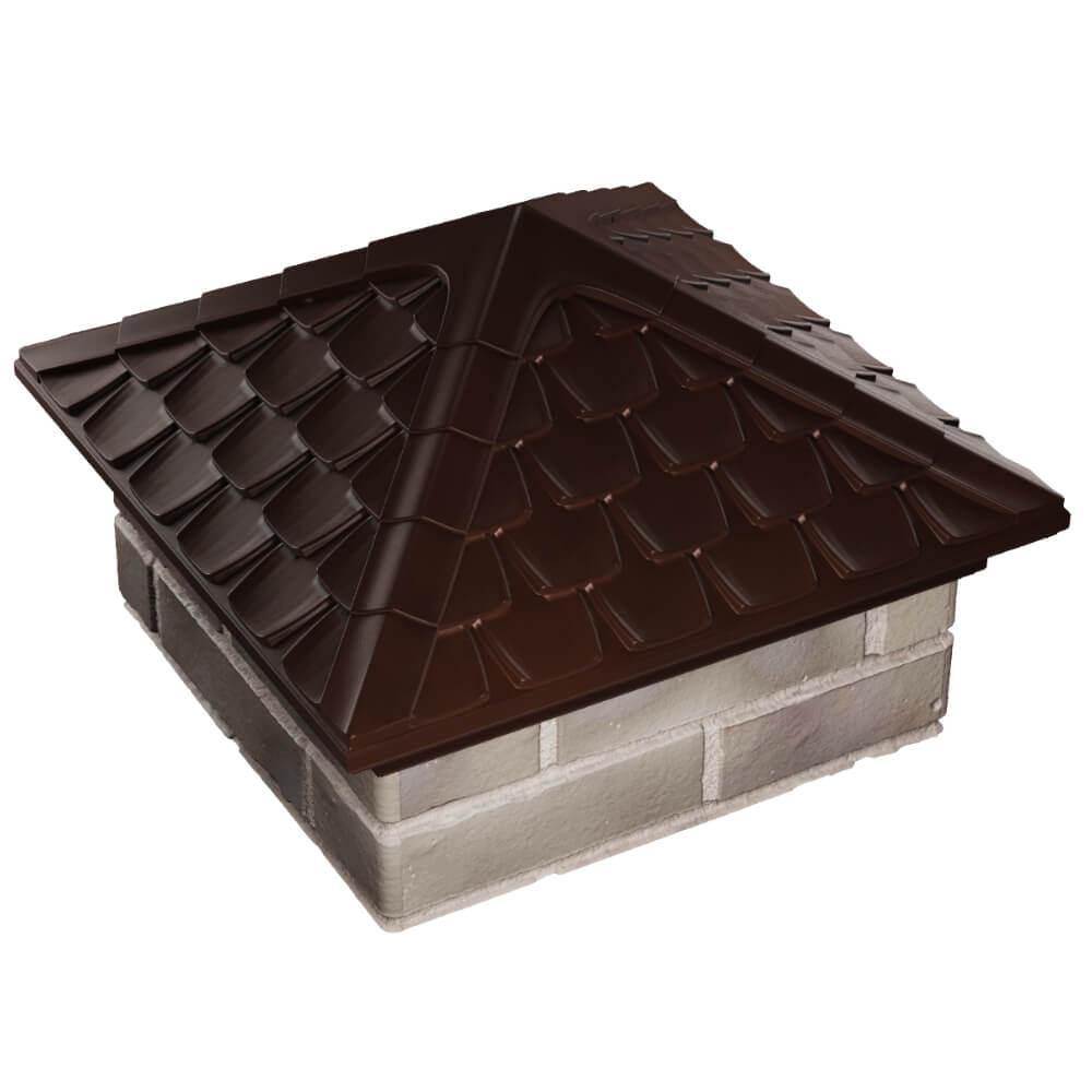 Колпак Zking Эльбрус Коричневый на столб 1.5х1.5 кирпича (385х385мм) в Пензе фото