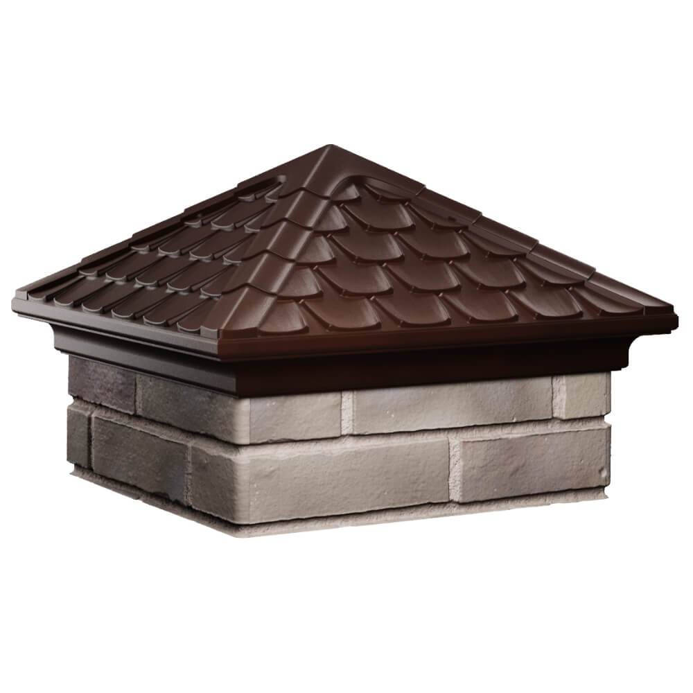 Колпак Zking Эльбрус Коричневый на столб 1.5х1.5 кирпича (385х385мм) в Пензе фото